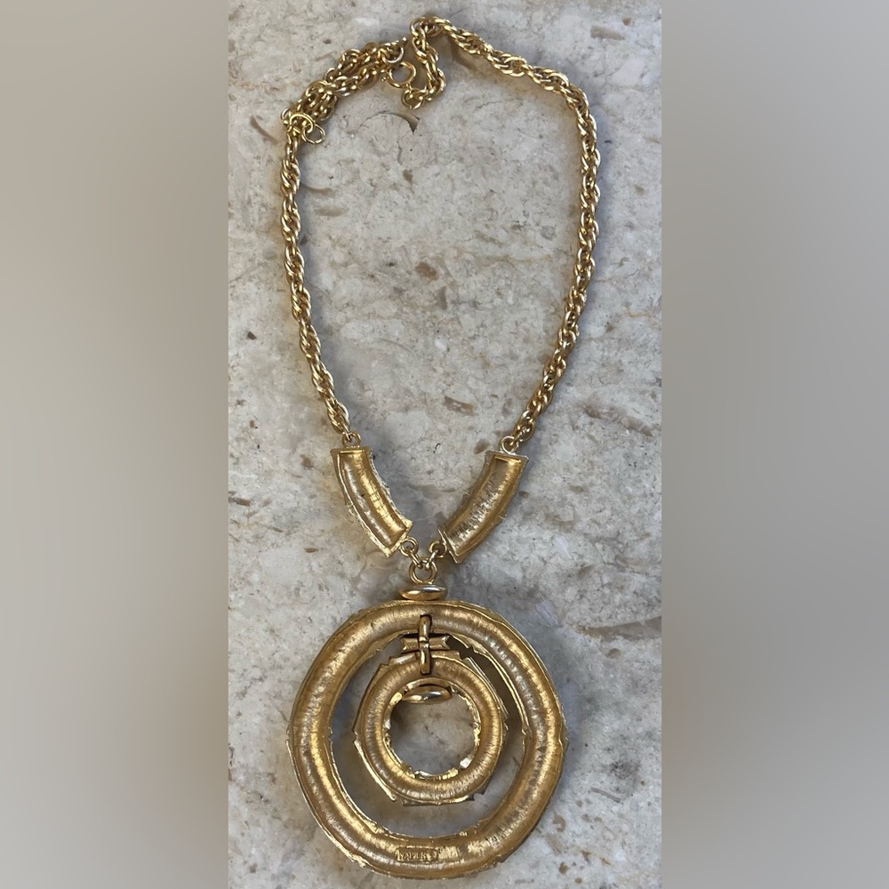 NAPIER 1970s Gold Tone Double Pendant Bamboo Motif by Francis Fujio - Picture 7 of 7
